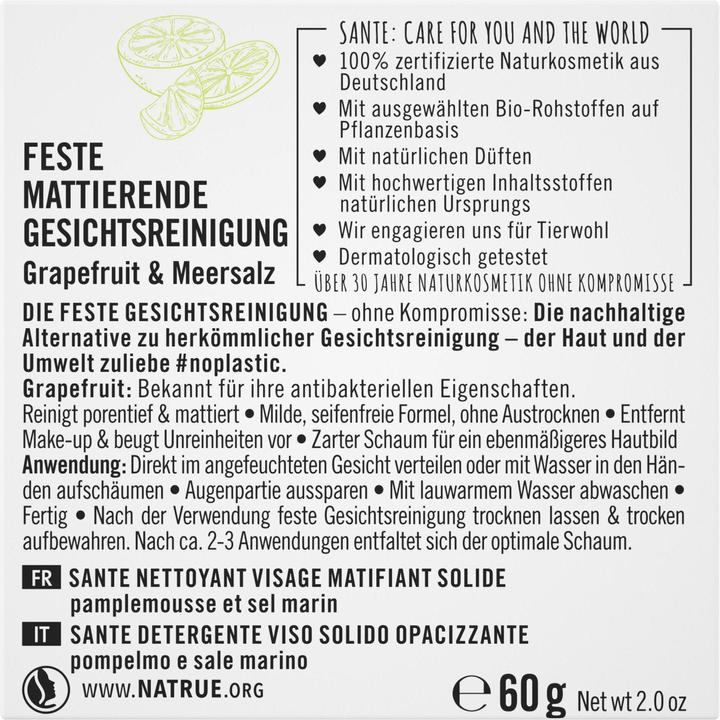 Produktbild Sante Gesichtsreinigung Mattierend Bio-Grapefruit & Meersalz 60 g (Reinigungstücher, 60000 ml)