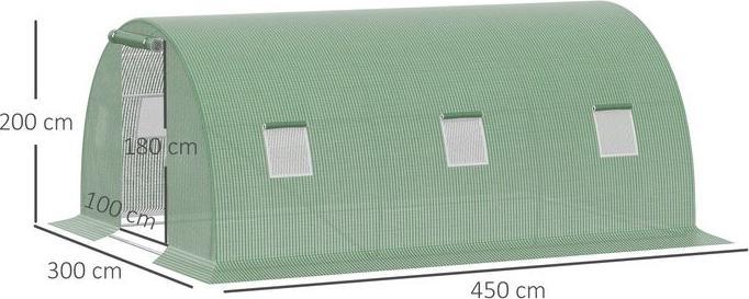 Produktbild Swisshandel24 Foliengewächshaus 4,5 x 3 m mit 6 Fenster Dunkelgrün