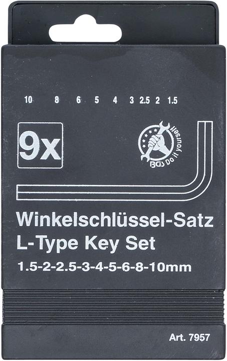 Image du produit BGS Jeu de clés allen six pans intérieurs 1,5 - 10 mm 9 pièces (Clé Allen)