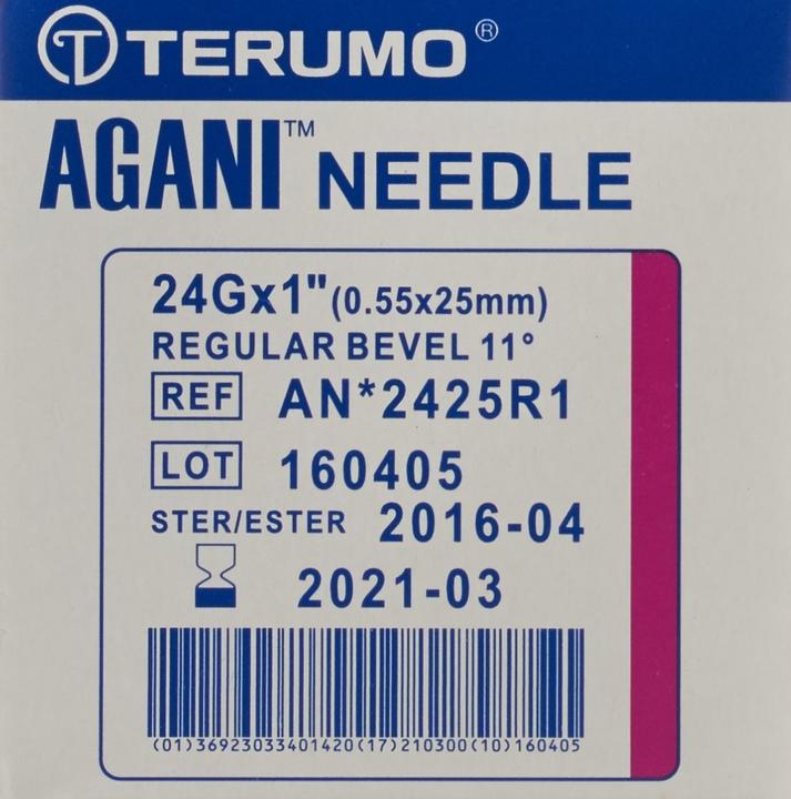 Actual product image Terumo Agani disposable cannula 24G 0.55x25mm purple (100 pcs)