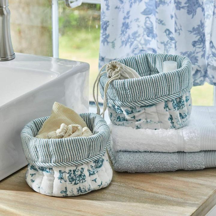 Produktbild Loberon Korb 2er Set Emilie blau/creme (2 x, 15 cm, H)