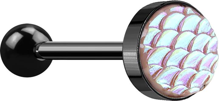 Image du produit Star Piercing Barbell schwarz mit Fischschuppen pink (Acier chirurgical 316L)