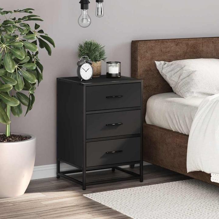 Actual product image VidaXL Bedside table black 40x34.5x60 cm wood-based material and metal bedside cabinet