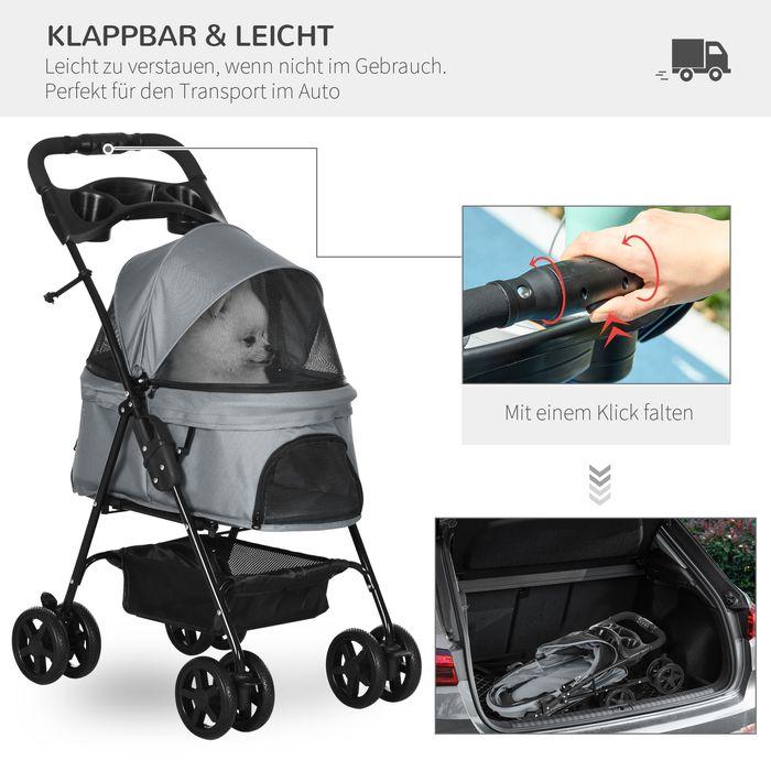 Produktbild Swisshandel24 Hundewagen Hundebuggy mit Klappfunktion Oxford Grau 67 x 45 x 96 cm (Hund, Faltbar)