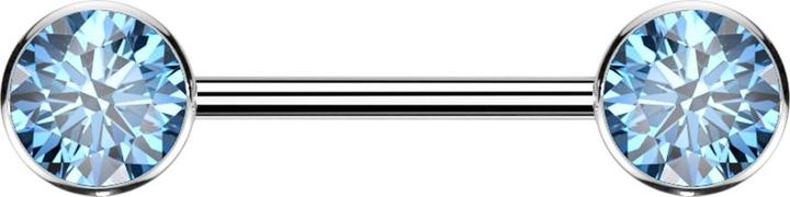 Star Piercing Threadless Barbell silber Scheibe front mit Kristall aqua (ohne Messing, Titan G23)