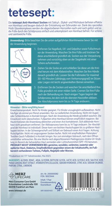 Nährwerte und Zutaten Tetesept Anti-Hornhaut Fusssocke (Hornhautentferner)