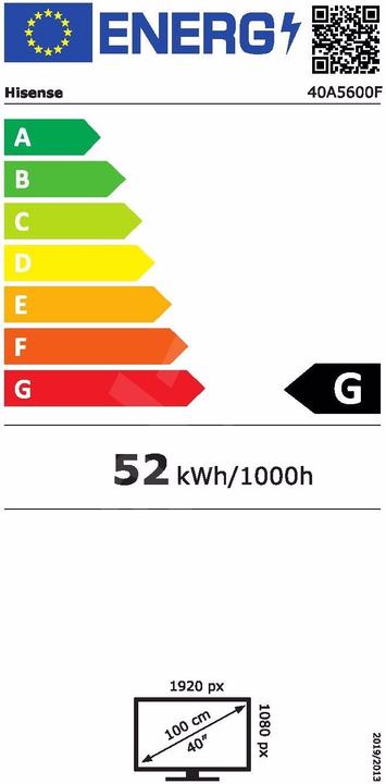 Etichetta energetica Hisense 40A5600F (40", A5600F, LCD, Full HD, 2020)