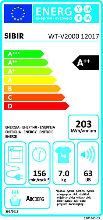 Energie-Label Sibir WTV2000 (7 kg, Rechts)