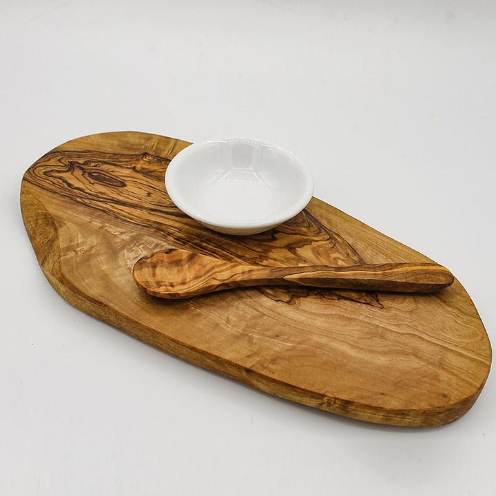 Actual product image Natura Punto Olive snack set, board with natural edge, 22 cm, ceramic bowl, spoon