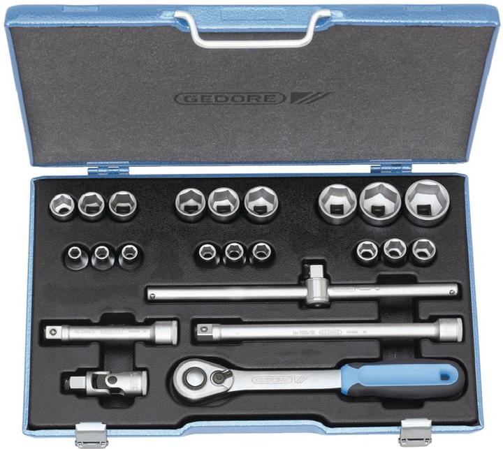 Produktbild Gedore 19 EMU-20 Steckschlüssel-Satz 1/2", 23-teilig, 6-kant, 8-32 mm (32 mm, 20 mm, 19 mm, 27 mm, 21 mm, 14 mm, 29 mm, 18 mm, 11 mm, 12 mm, 23 mm, 26 mm, 22 mm, 15 mm, 25 mm, 13 mm, 16 mm, 24 mm, 31 mm, 8 mm, 10  mm, 30 mm, 17 mm, 28 mm, 9 mm)