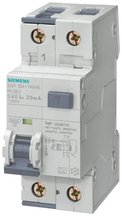 Actual product image Siemens RCBO type A 30mA, 10kA, 1+N-pole B 10A
