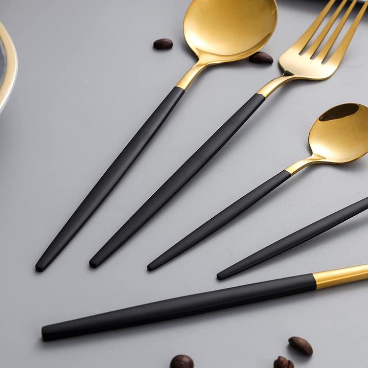 Produktbild Sanli Besteck Schwarz Gold Set Fuer 12 personen