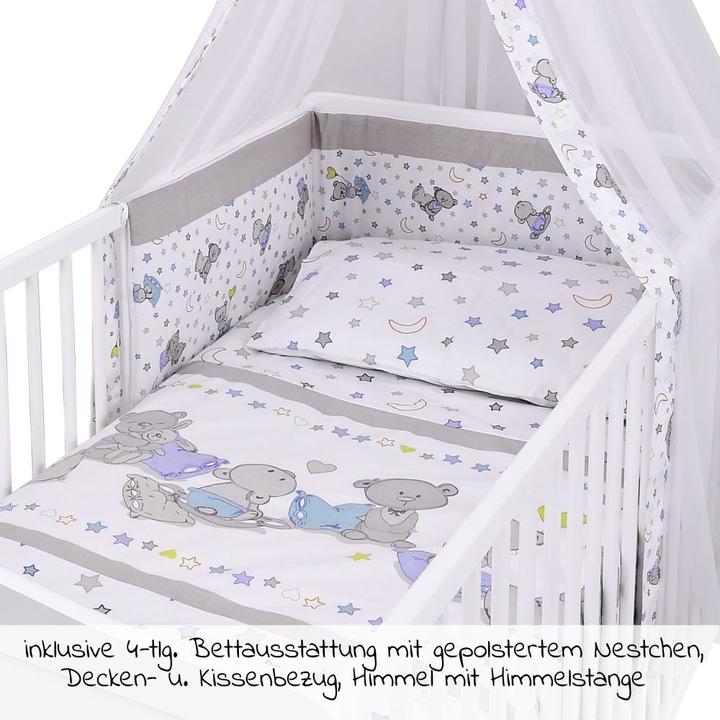 Produktbild jonka Gitterbetten Komplettbett Mona Weiss 70 x 140 cm - Kuschelbären - (70 x 140 cm)
