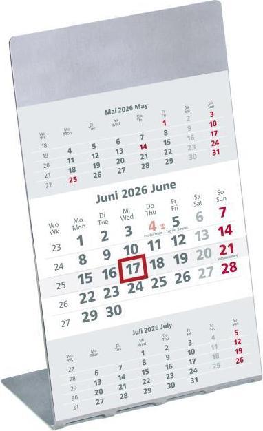 Immagine prodotto 3-Monatskalender 2026 10,5x14,5cm mit Edelstahlaufsteller und Magnestreifen - Datumsweiser - (Tedesco)