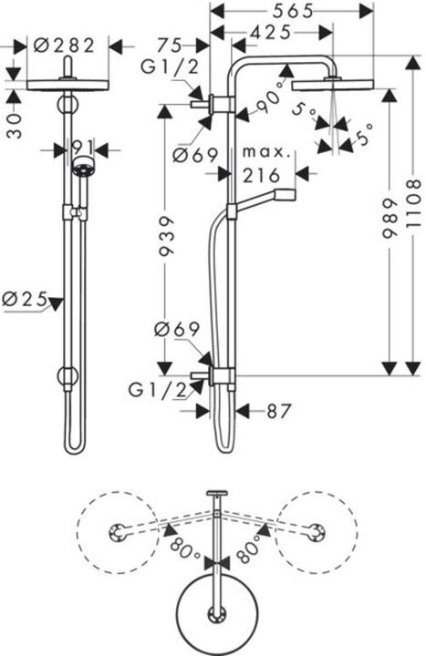 Produktbild Axor Showerpipe 280 1jet ONE Unterputz brushed bronze