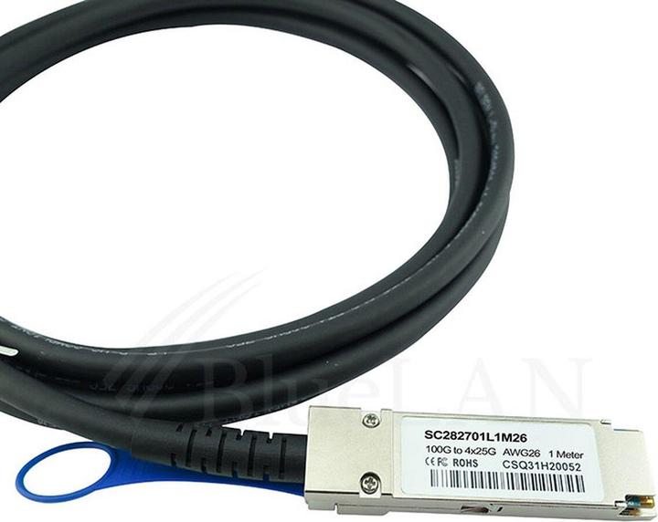Actual product image CBO Arista CAB-Q-4S-100G-5M Compatible BlueLAN QSFP28 DAC SC282701L5M26