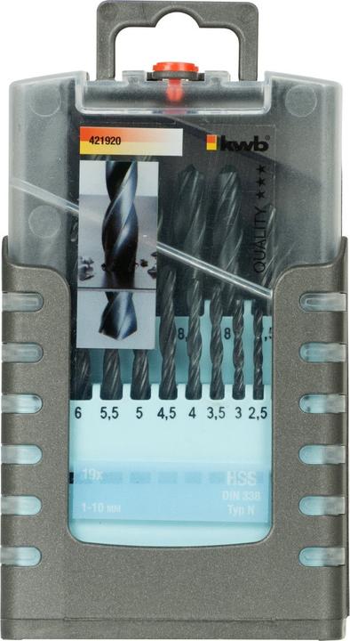 Produktbild kwb Spiralbohrer Set 19-teilig (6 mm, 1 mm, 6.5 mm, 5.5 mm, 10 mm, 1.5 mm, 7 mm, 3 mm, 5 mm, 8.5 mm, 8 mm, 2.5 mm, 9 mm, 3.5 mm, 4.5 mm, 2 mm, 7.5 mm, 9.5 mm, 4 mm)