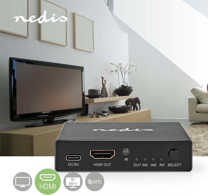 Produktbild Nedis HDMI ™ Schalter | 3-Port port(s) | 3x HDMI™ Eingang | HDMI™ Ausgang | 8K@60Hz | 45 Gbps | fern