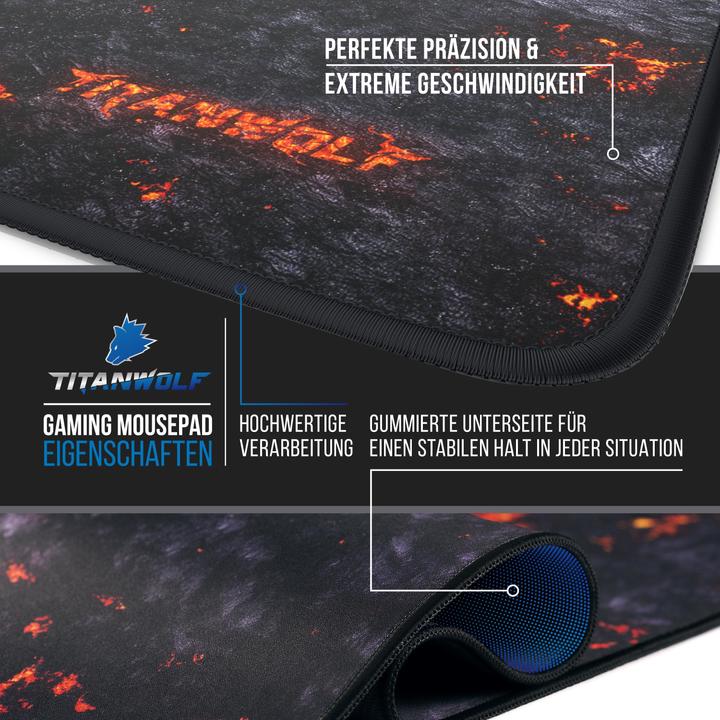 Actual product image Titanwolf Gaming mouse pad XXL, smooth fabric, speed mouse mat 900 x 400mm large surface, lava motif (XXL)