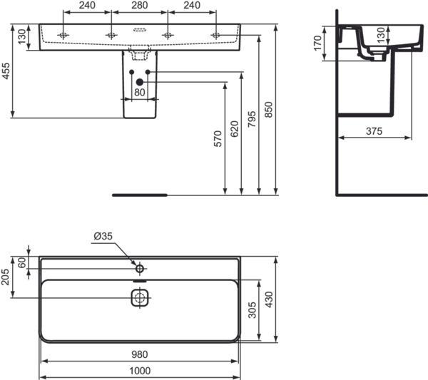 Immagine prodotto Ideal Standard Lavabo Strada II 100 cm bianco lucido T364601 (430 mm, 1000 mm)