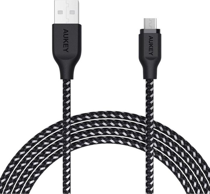 Immagine prodotto Aukey CB-AM2 Cavo USB 2.0 Micro USB intrecciato da 2 m nero/bianco (2 m, USB 2.0)