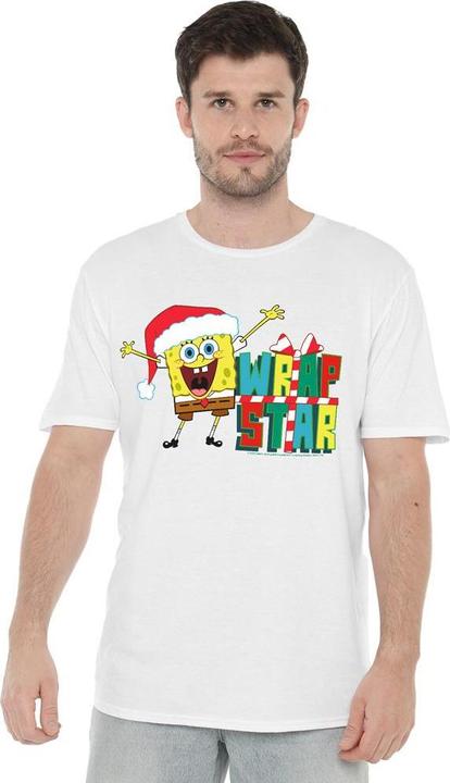 Actual product image Spongebob Squarepants Mens Wrap Star At Christmas T-Shirt (L)