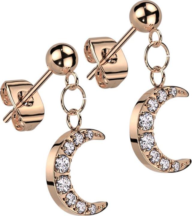 Actual product image Star Piercing Stud earrings rose gold ball pendant moon crystals silver (Surgical steel 316L, without brass)