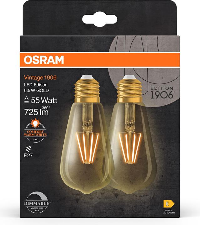 Actual product image Osram Vintage 1906 (E27, 6.50 W, 725 lm, 2 x, E)
