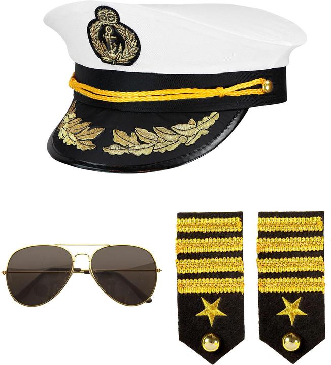 Actual product image Magni Widmann 68543 - Costume set captain, cap, epaulettes and goggles, navy captain, carnival, motto