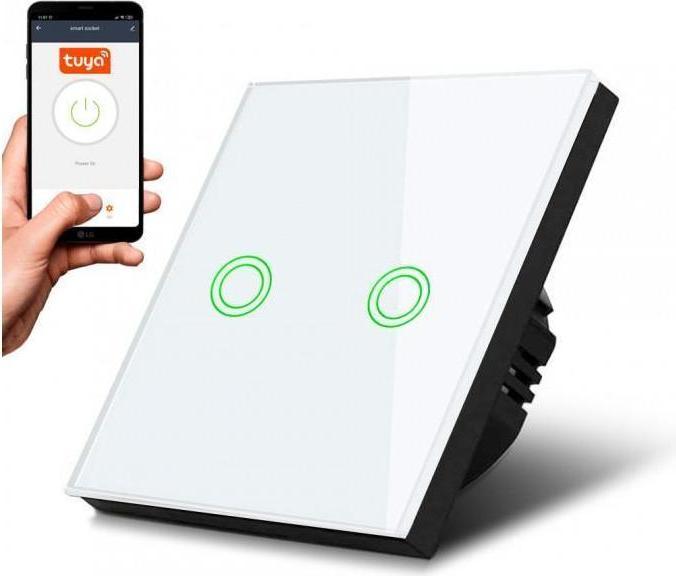 Productafbeelding Maclean MCE714 - touch lichtschakelaar, dubbel, SMART, Tuya APP, glas, wit met ronde