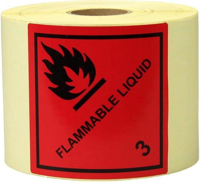 Actual product image Transpak Labels dimensions 100x100mm paper red imprint Flammable Liquid