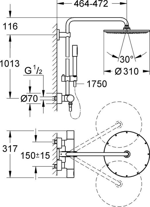 Actual product image Grohe Rainshower System 310 shower systems with thermostatic mixer - chrome (27966000)