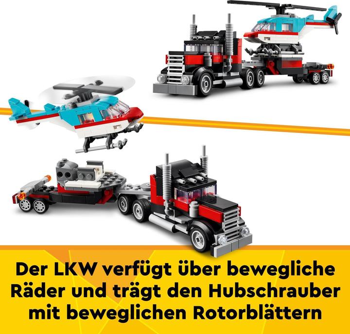 Image du produit LEGO 31146 Remorque surbaissée avec hélicoptère (31146, LEGO Creator 3-in-1)