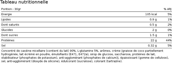 Valeurs nutritives et ingrédients Biotech USA Micellar Casein (Vanille, 1 pcs, 908 g)