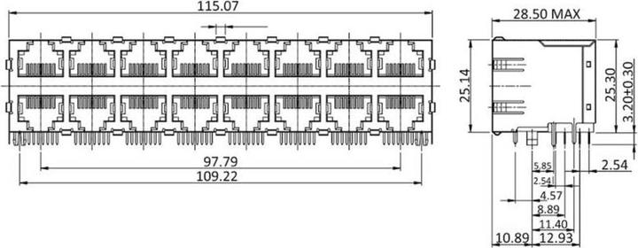 Image du produit Connecteur connect RJ45 3022S8 femelle, montage horizontal Nombre de pôles 8P8