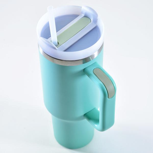 Produktbild Kögler Thermo Kaffee Henkel Becher aus Edelstahl, mit Strohhalm, minzgrün, 1200ml (1200 ml, 1 x)