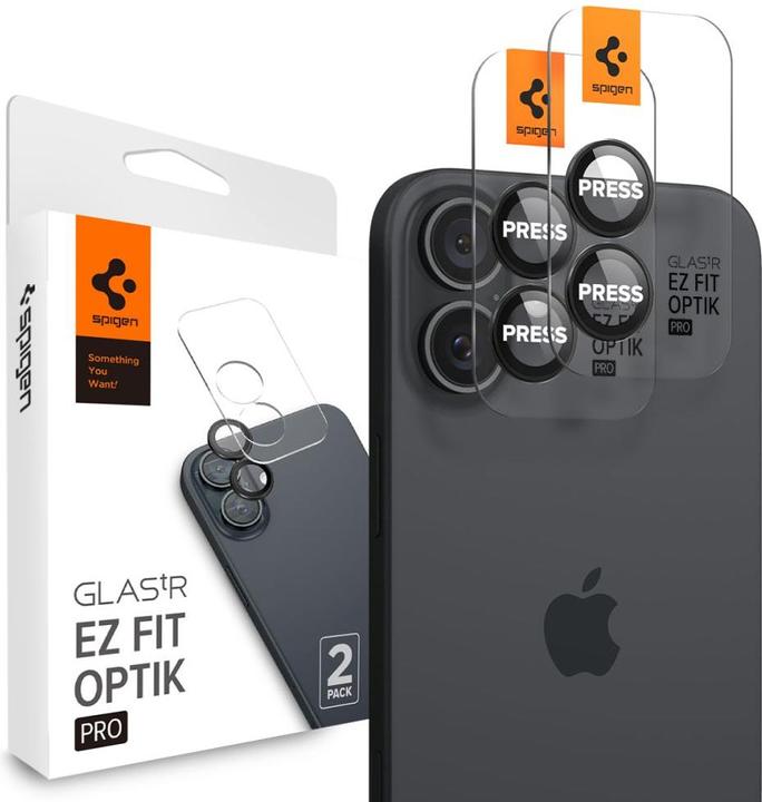 Spigen Tempered Glass for Glass tR EZ Fit Optik Pro for iPhone 16 Plus Camera (2 pcs.) - Black (2 Stück, Apple iPhone 16 Plus)