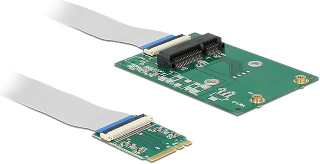 Actual product image Delock Converter M.2 Key A+E male > 1 x Mini PCIe Slot half size / full size with flexible cable