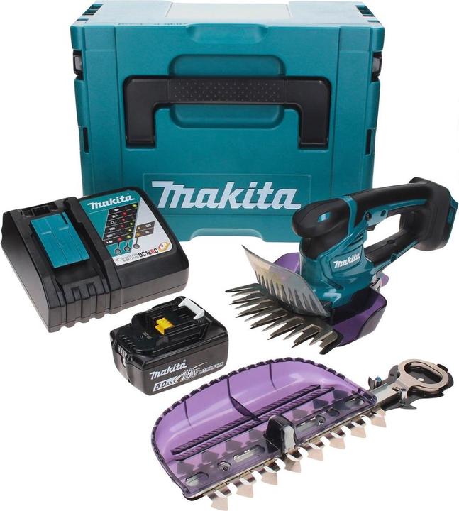 Image du produit Makita DUM 604 RT1XJ Cisaille à gazon sans fil 18 V avec lame pour herbe et arbustes + 1x batterie 5,0 Ah + (Taille-haies sans fil)