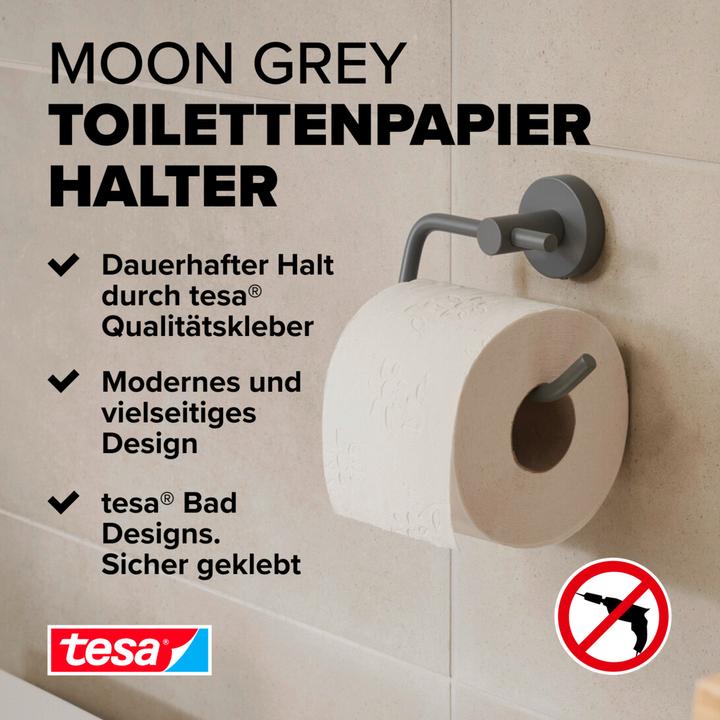 Produktbild tesa MOON GREY Toilettenrollenhalter inkl. Klebelösung ohne Bohren