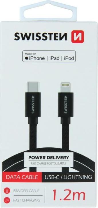 Produktbild Swissten Datenkabel Textil USB-C / Lightning MFi 1.2 M (1.20 m, USB 3.2 Gen 1)