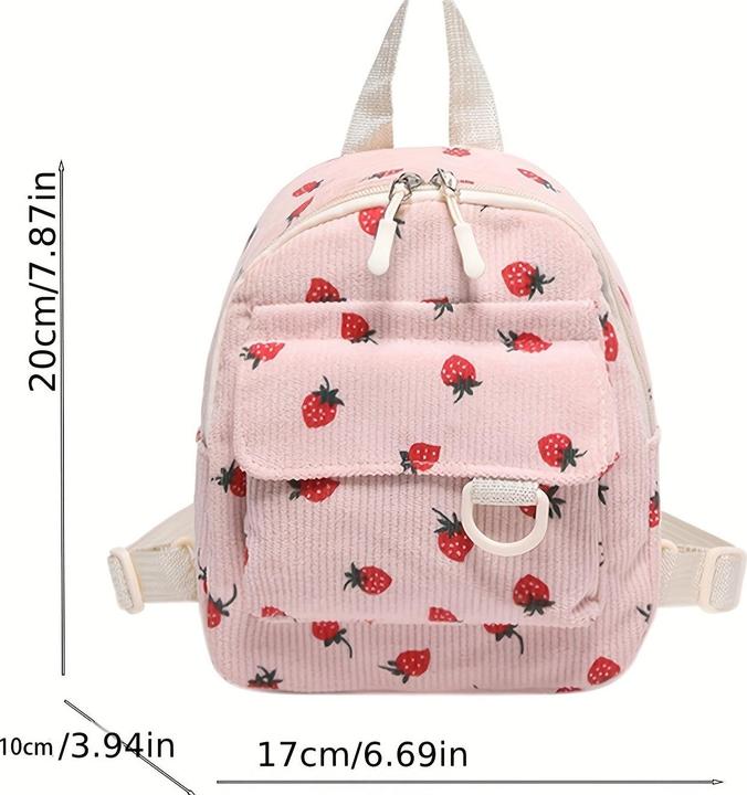 Image du produit Only-Bags.Store Niedliche Erdbeere Druck Samt Mini Rucksack, leichtes Polyester mit verstellbaren Riemen