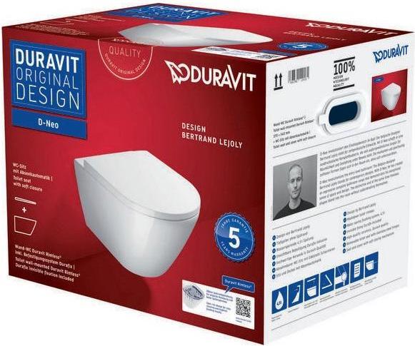 Actual product image Duravit Wall-hung WC set D-NEO deep rim. with WC seat incl. Durafix white