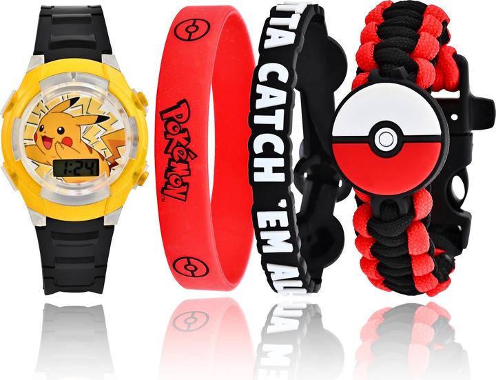 Image du produit Accutime Montre-bracelet Pokémon avec accessoires, montre LCD pour enfants avec affichage numérique, LED (Montre numérique)