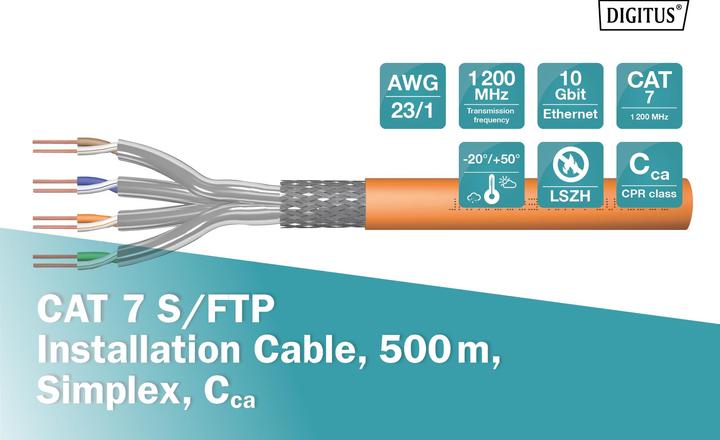 Produktbild Digitus Cat.7 S/FTP Verlegekabel, 500 m, simplex, Cca (S/FTP, CAT7, 500 m)