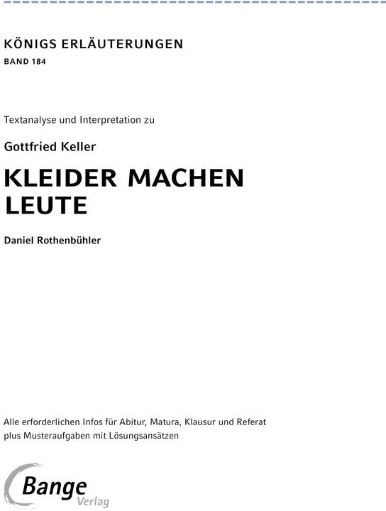 Produktbild Kleider machen Leute von Gottfried Keller- Textanalyse und Interpretation (Deutsch, Gottfried Keller, Daniel Rothenbühler, 2023)