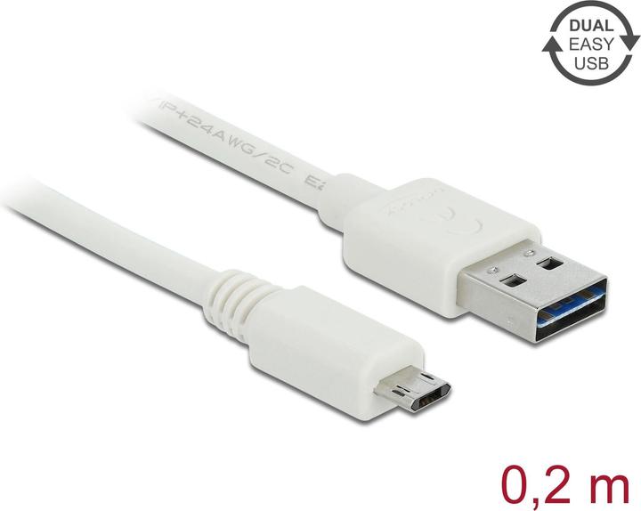Produktbild Delock USB2.0-Kabel Easy A-MicroB: 0.2m, weiss (0.20 m, USB 2.0)
