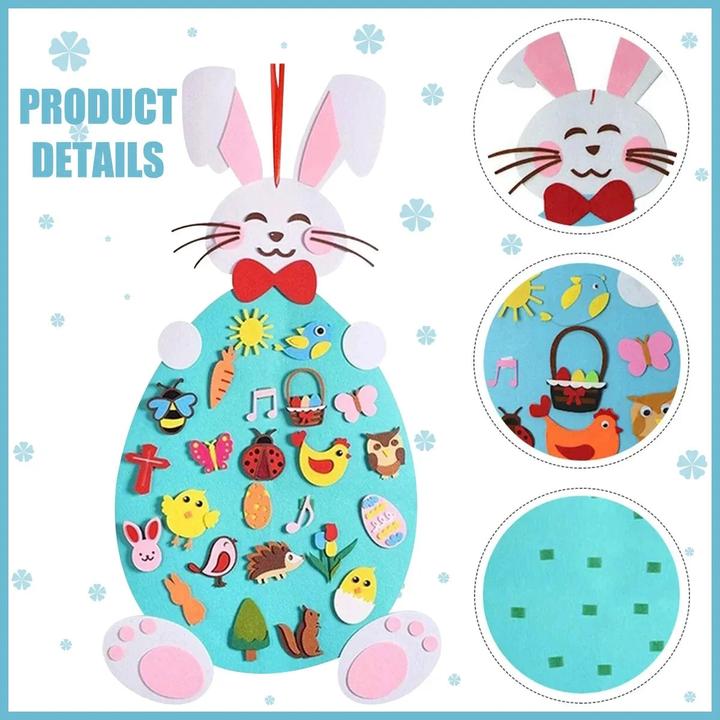 Actual product image Activity Board DIY Felt Easter Rabbit Pendant Set Colourful Eggs Chicks Puzzle Wall Hanging Ornament Easter Party