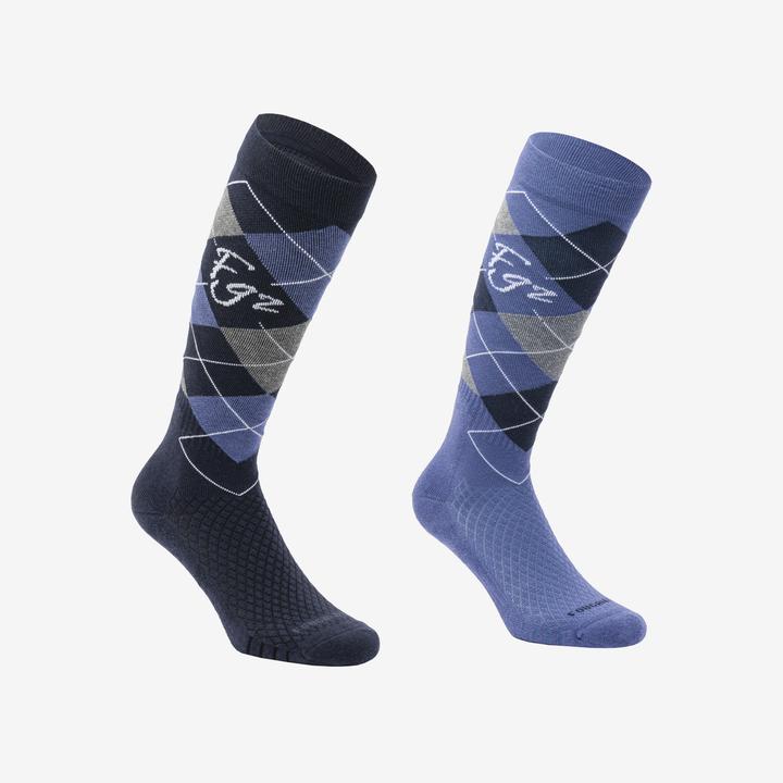 Produktbild Fouganza Reitsocken 500 Damen/Herren kariert blau/hellblau (39, 42)