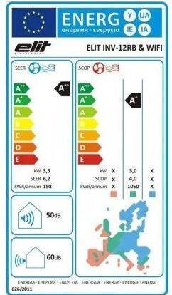 Etichetta energetica Elit INV-12RB WiFi I/O (40 m², 12283.71 BTU/h)